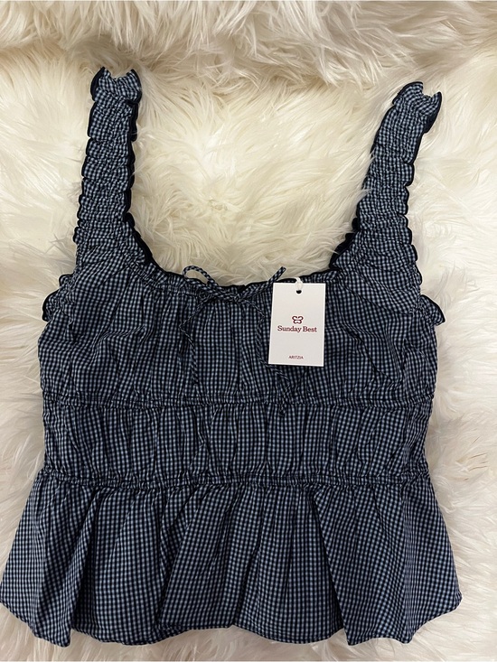 Aritzia Tops - Sunday Best Navy Gingham Smocked Crop Tops - set of 2